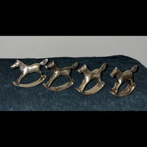 4-Vintage Pewter Rocking Horse Napkin Rings Holder